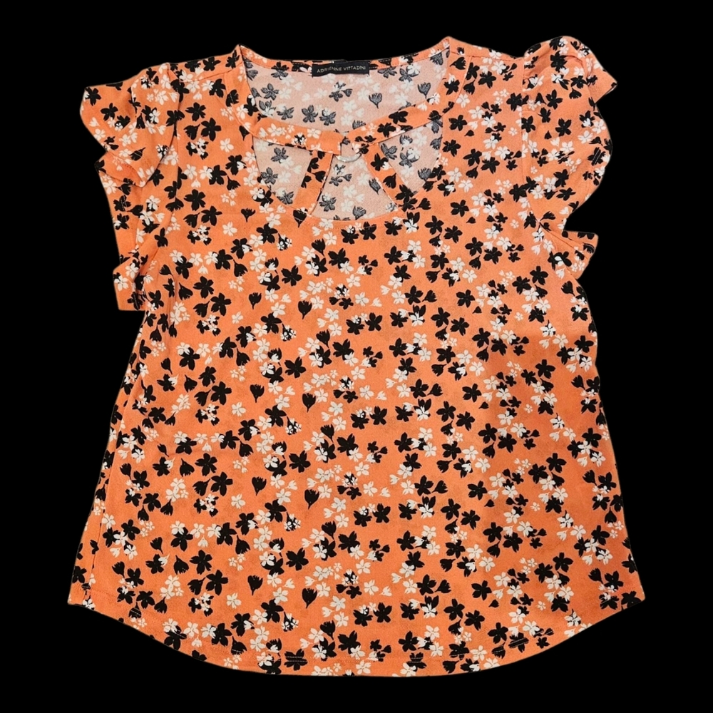 Adrienne Vittadini Womens Top,‎ Sz. Large Blouse. Orange floral print